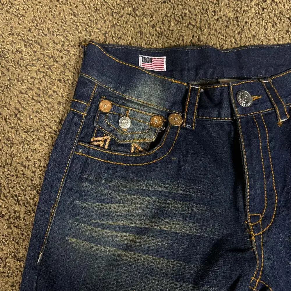 True Religion Vintage Dark Wash Denim Jeans with Contrast Stitching Sz 32